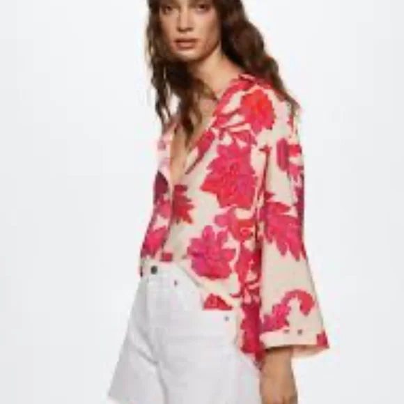 MNG Women Size SM Flowy Pink Floral 3/4 Sleeve Blouse Comfy Elegant Feminine - Picture 2 of 12